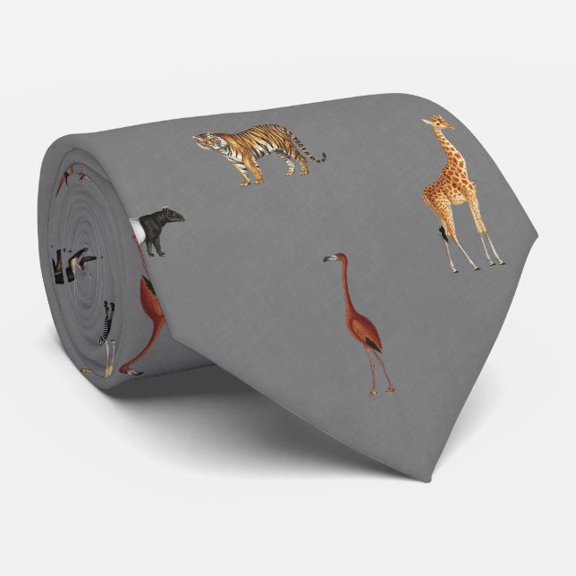 Corbata Jungle Safari Animals Pattern Dark Grey Neck Tie (Enrollado)