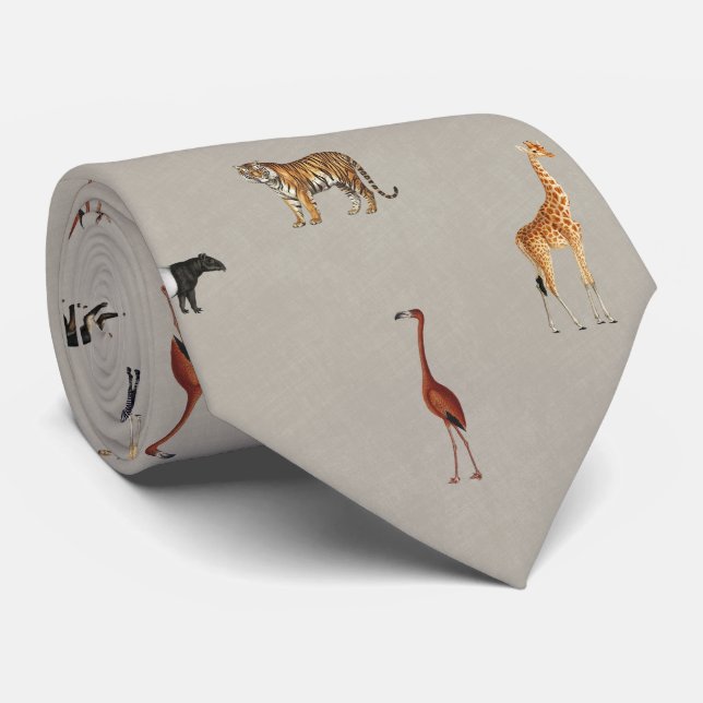 Corbata Jungle Safari Animals Pattern Grey Neck Tie (Enrollado)