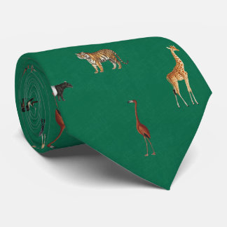 Corbata Jungle Safari Animals Pattern Kelly Green Neck Tie