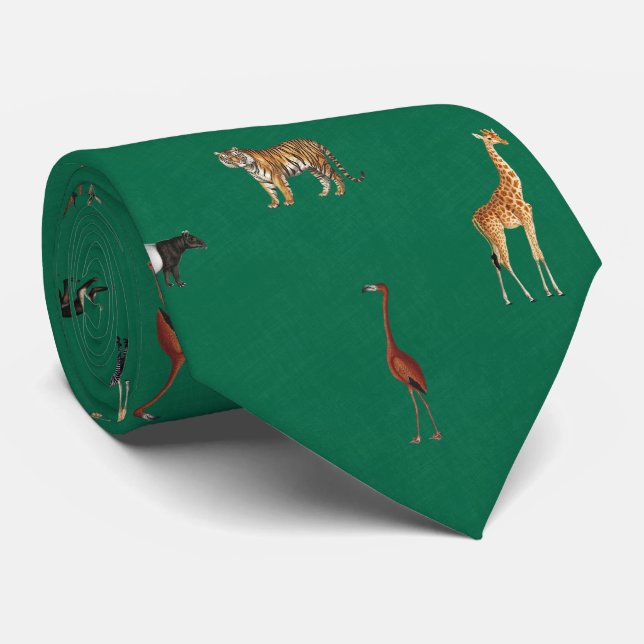 Corbata Jungle Safari Animals Pattern Kelly Green Neck Tie (Enrollado)