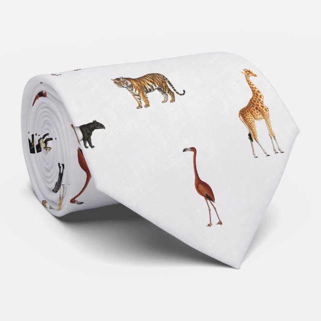 Corbata Jungle Safari Animals Pattern Stone White Neck Tie (Enrollado)