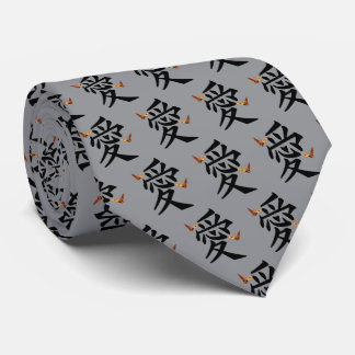 Corbata Kanji para el Amor con Dos Mariposas