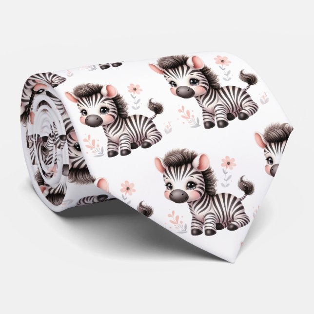 Corbata Kawaii Cute Zebras Negra y Blanca Moderna (Enrollado)