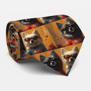 Corbata Keeshond con rosas del corazón día de San Valentín