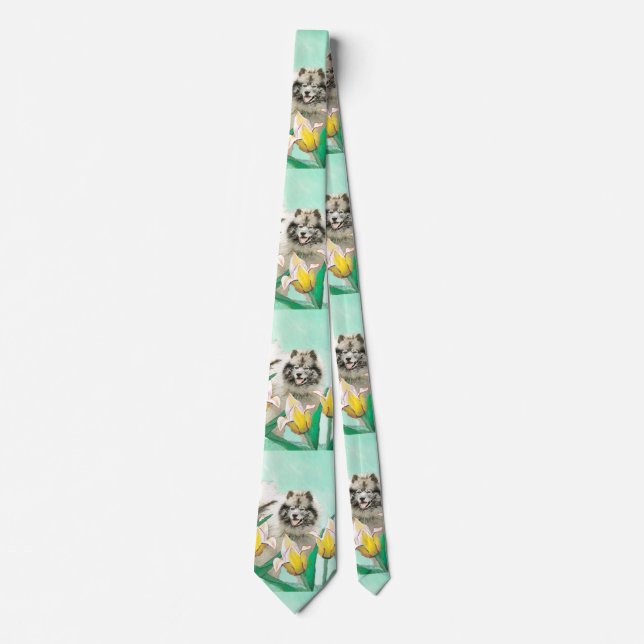 Corbata Keeshond en tulipanes pintando arte original del p (Anverso)
