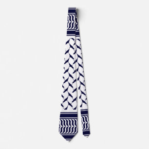 Corbata keffiyeh palestino blanco y azul oscuro