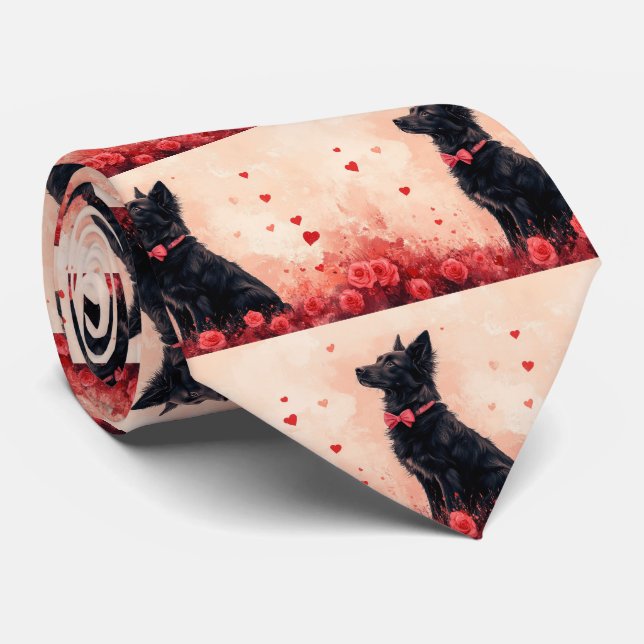 Corbata Kelpie australiano con rosas - Día de San Valentín (Enrollado)