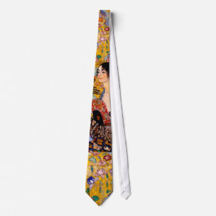 Corbata Klimt, dama con un fan