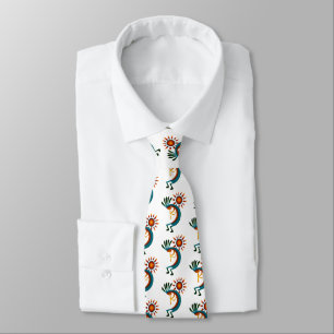 Corbata Kokopelli con el sol del cuello blanco