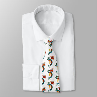 Corbata Kokopelli con el sol del cuello blanco