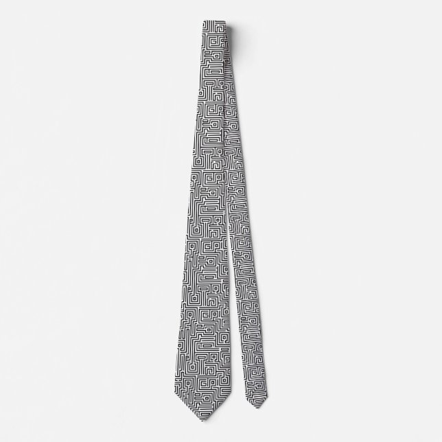 Corbata Kuba Maze Style 221019 - Negro sobre blanco (Anverso)