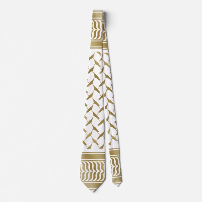 Corbata Kuffiyeh palestino dorado y blanco (Anverso)