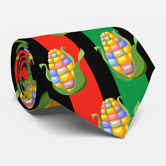 Corbata Kwanzaa Ata Patrones de maíz negro verde rojo (Enrollado)