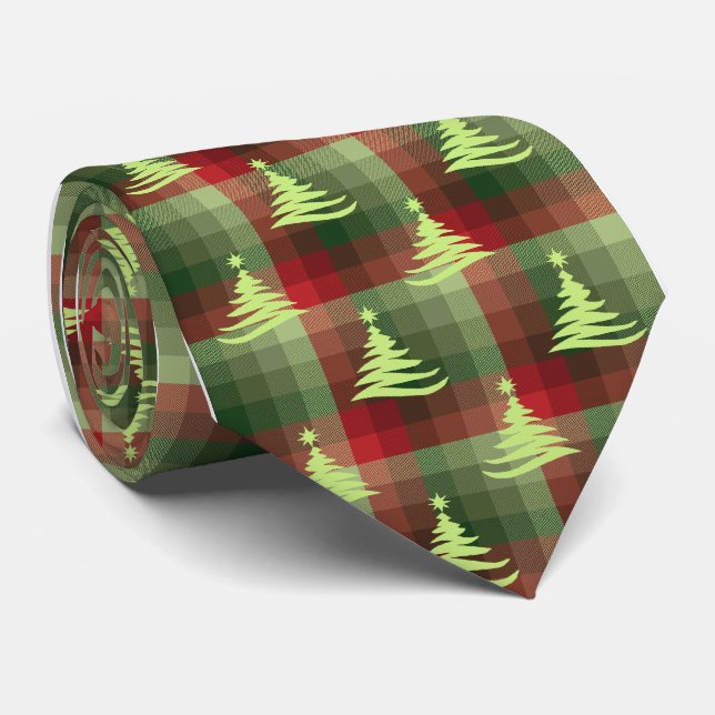 Corbata La tela escocesa Forest Green del árbol de navidad (Enrollado)