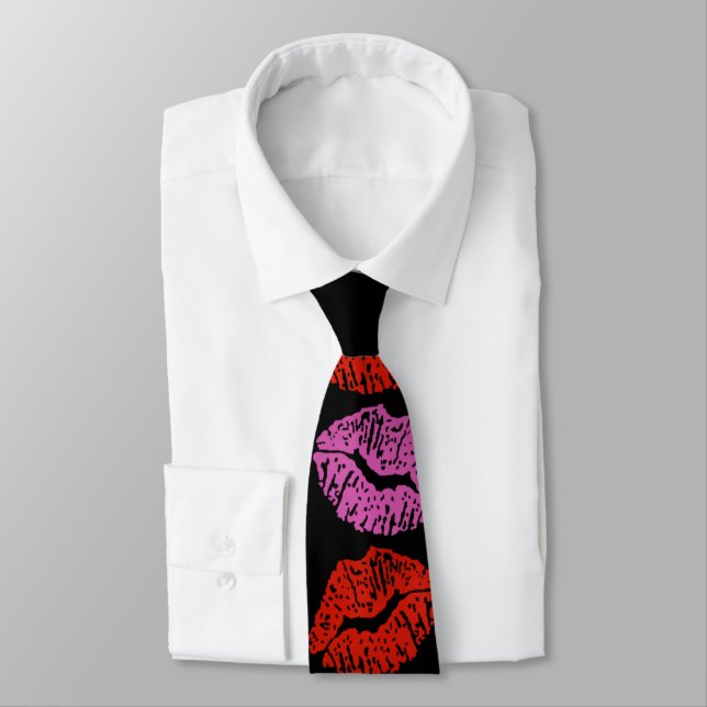 Corbata Labial rojo rosa besos de San Valentín (Atado)