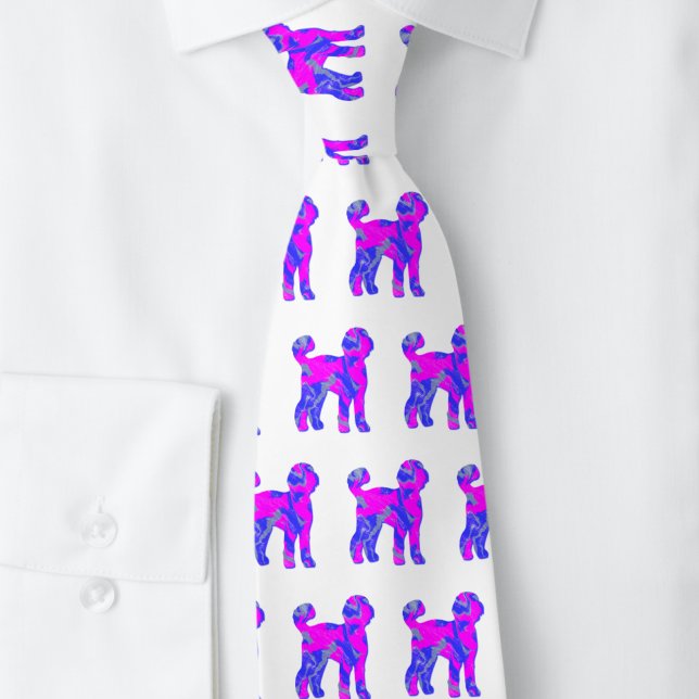 Corbata Labradoodle Perro Silhouette Rosa Azul Blanco (Labradoodle pink and blue dog silhouette pattern tie for dog dads.)