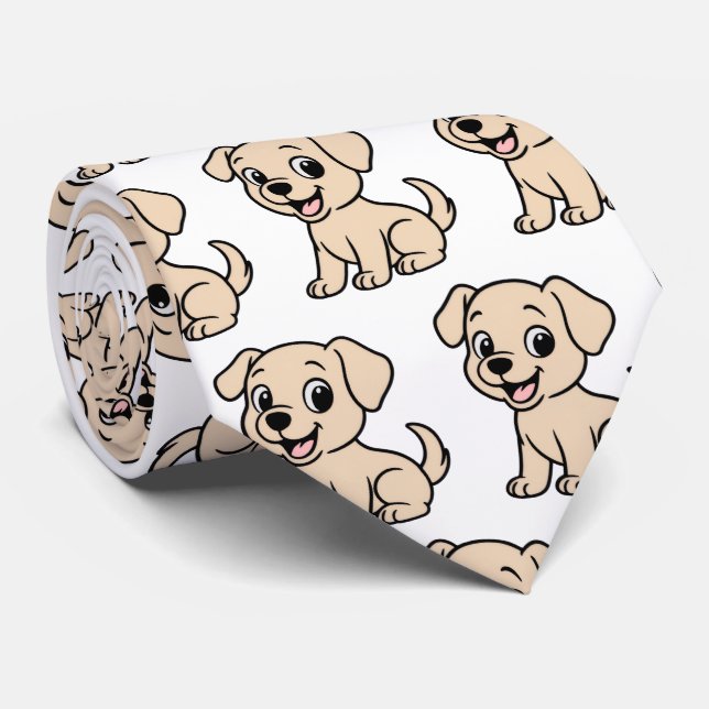 Corbata Labrador Retriever Amarillo Caricatura Sentado (Enrollado)