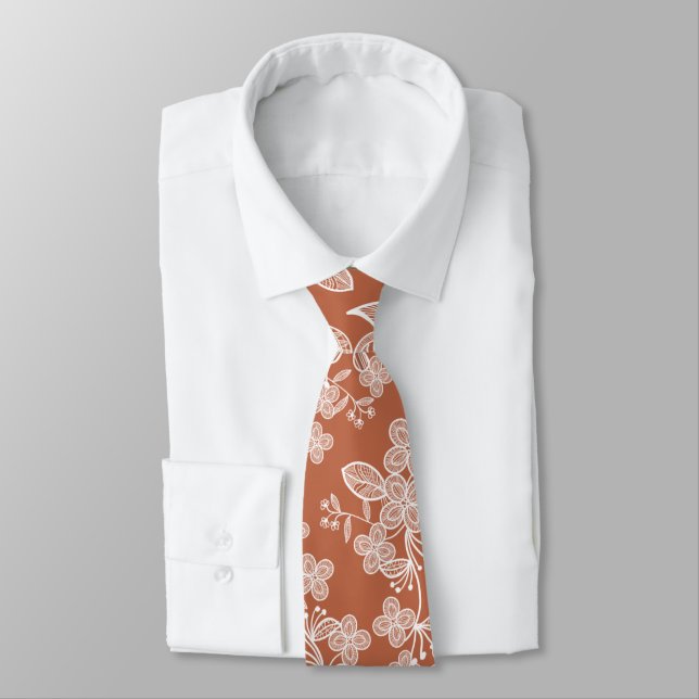 Corbata Lace blanco en Terracota (Atado)