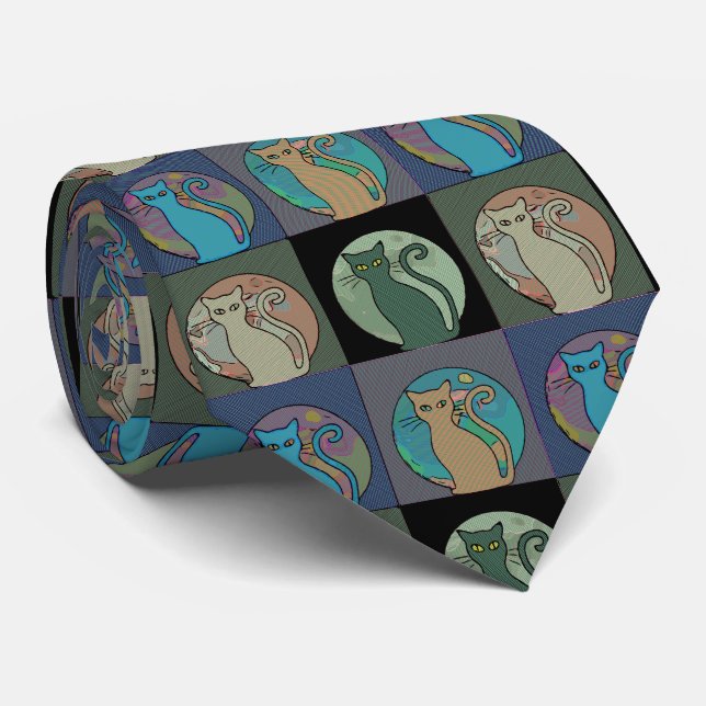 Corbata Lady Gato Multi Gatos Sentando Thunder_Cove (Enrollado)