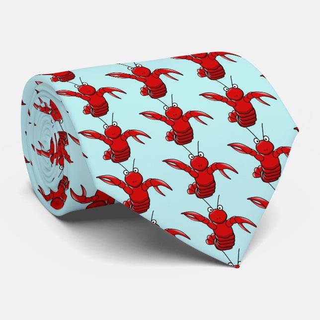 Corbata langosta con el fondo azul del mar. Pequeño modelo (Enrollado)
