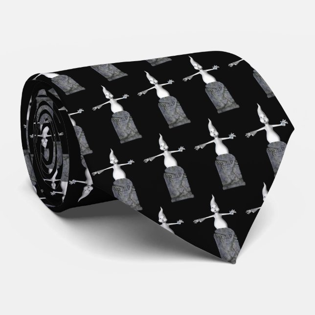 Corbata Lápida Fantasma Divertido Halloween (Enrollado)