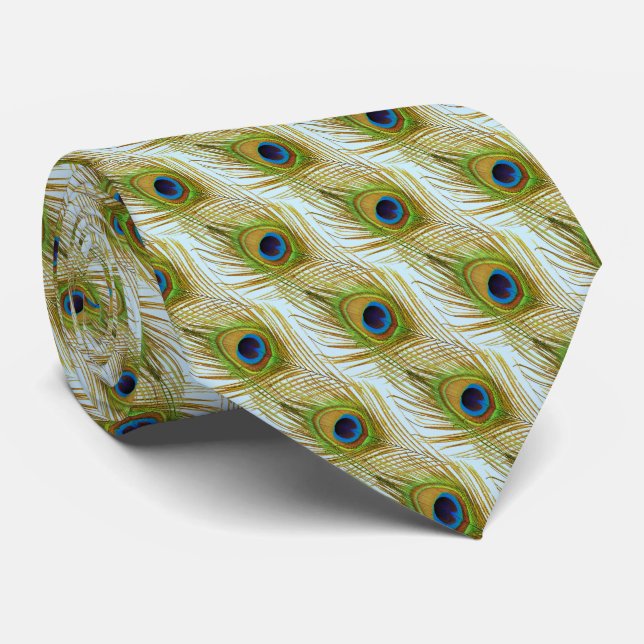 Corbata Las elegantes plumas de pavo real en azul claro (Enrollado)