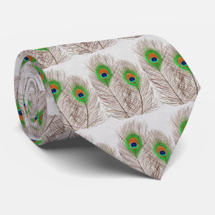 Corbata Las plumas de pavo real en blanco