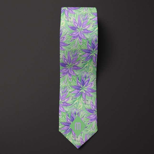 Corbata Lavanda abstracta y floral verde limón (Subido por el creador)