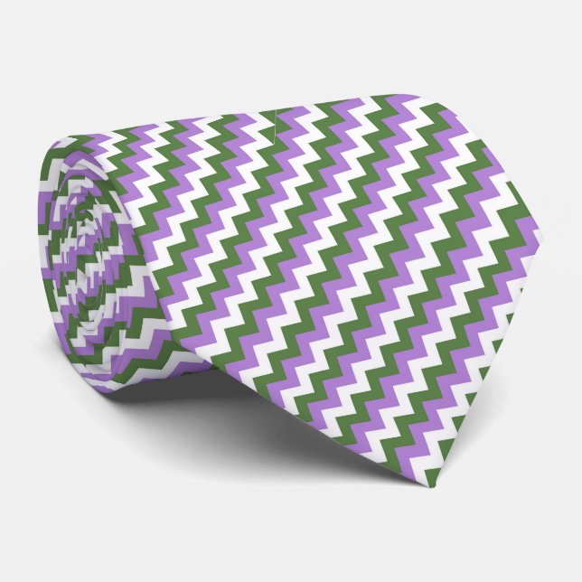Corbata Lavanda, Chevron verde y blanco Zigzag (Enrollado)