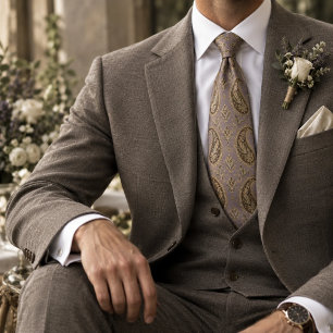 Corbata Lavanda Marrón Paisley Vintage Herencia