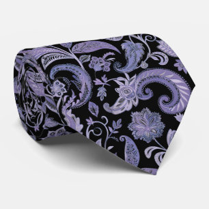 Corbata Lavanda y cordón de cuello paisley negro