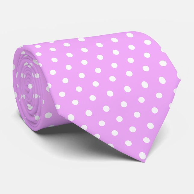 Corbata Lavanda y puntos de Polka Blanco (Enrollado)