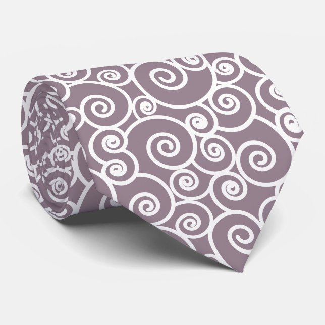 Corbata Lavender Grey and White Swirls and Circles Pattern (Enrollado)