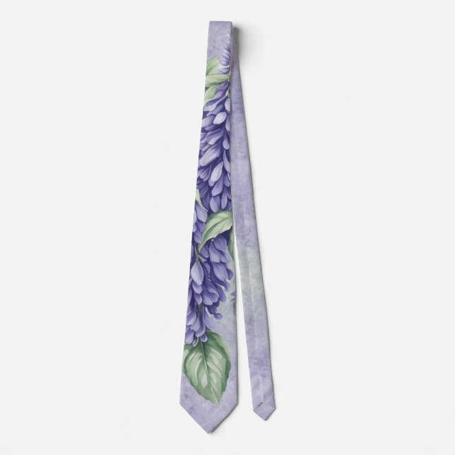 Corbata Lavender Wisteria Flores Mármol Groom Boda (Anverso)