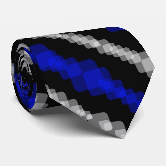 Corbata Layered Blue And White Squared On Black Pattern (Enrollado)