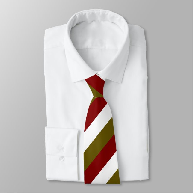 Corbata Lazo blanco con las rayas rojo oscuro/verdes (Atado)