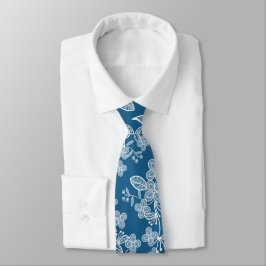 Corbata Lazo blanco sobre azul