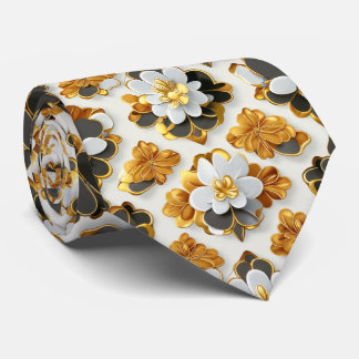 Corbata Lazo de cuello floral blanco, negro y dorado