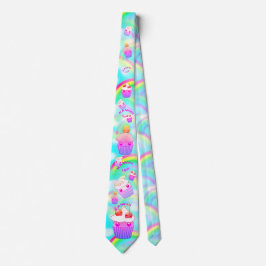 Corbata Lazo de Kawaii con los arco iris y las magdalenas