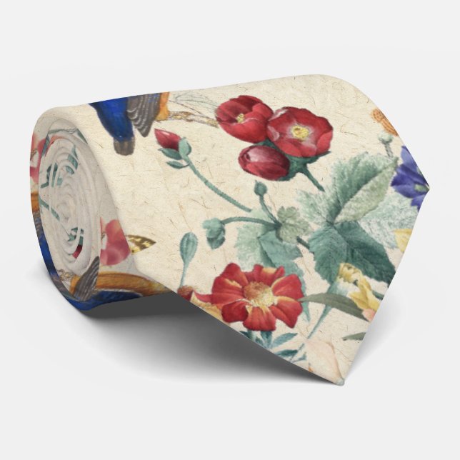 Corbata Lazo floral animal de Redoute de los pájaros del (Enrollado)