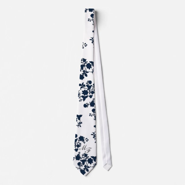Corbata lazo floral moderno del monograma de la silueta (Anverso)