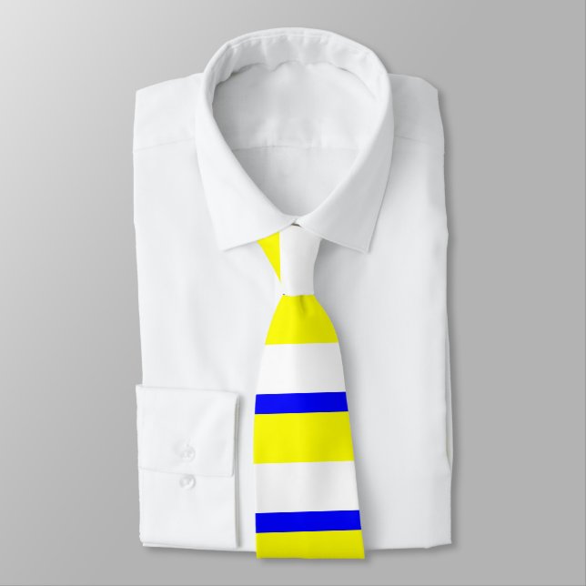 Corbata Lazo Horizontal-Rayado blanco y azul amarillo (Atado)
