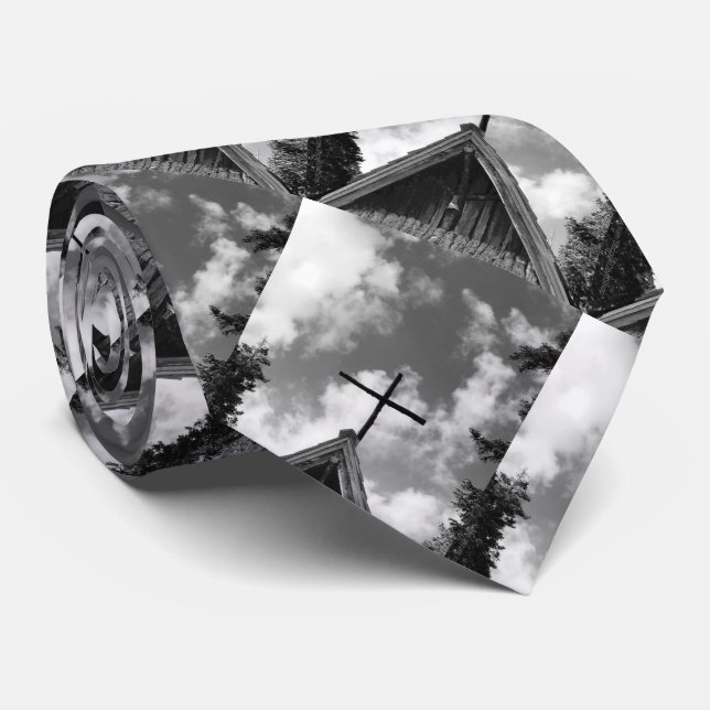 Corbata Lazo, iglesia del país viejo. Blanco y negro (Enrollado)