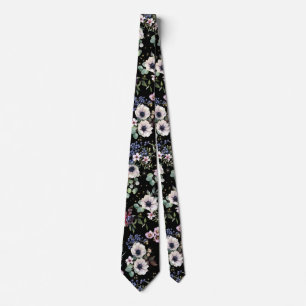 Corbata Lazo negro de cuello floral verde verde rosa