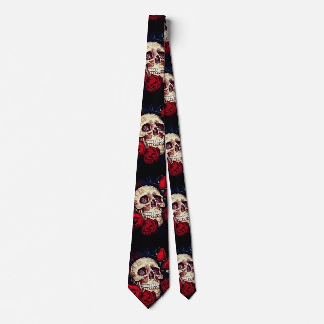 Corbata lazo para hombre del cráneo y de los rosas rojos (Anverso)