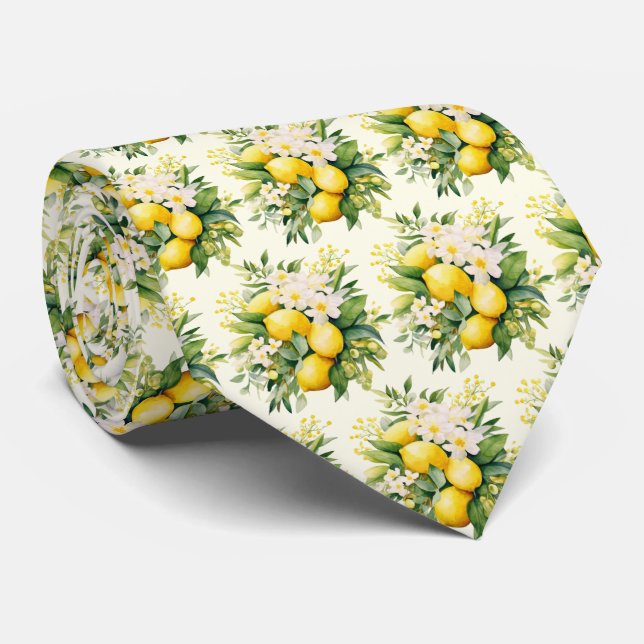 Corbata Lemon Bouquet with White Blossoms Pattern (Enrollado)