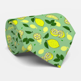 Corbata Lemon Slices y Green Leaves Lemon Food Pattern