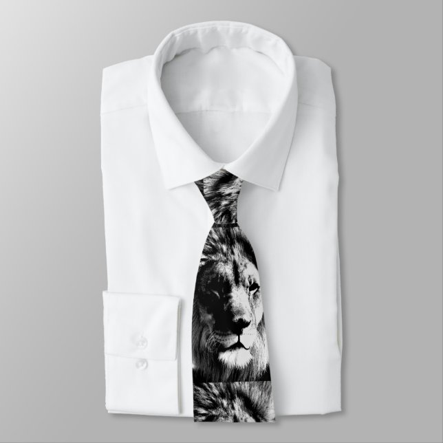 Corbata León blanco y negro (Atado)