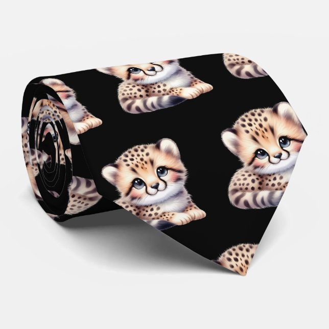 Corbata Leopard Print Kawaii Curte Cheetah Babies moderno (Enrollado)