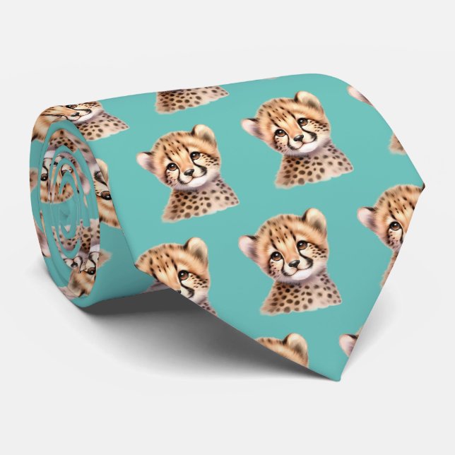 Corbata Leopard Print Kawaii Curte Cheetah Babies moderno (Enrollado)